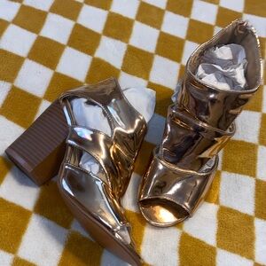 YOKI ROSE GOLD SANDALS Reflective Stack Block High Heels